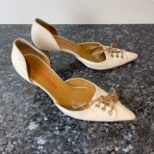 Bruno Frisoni Italian fabric point toe wooden heel